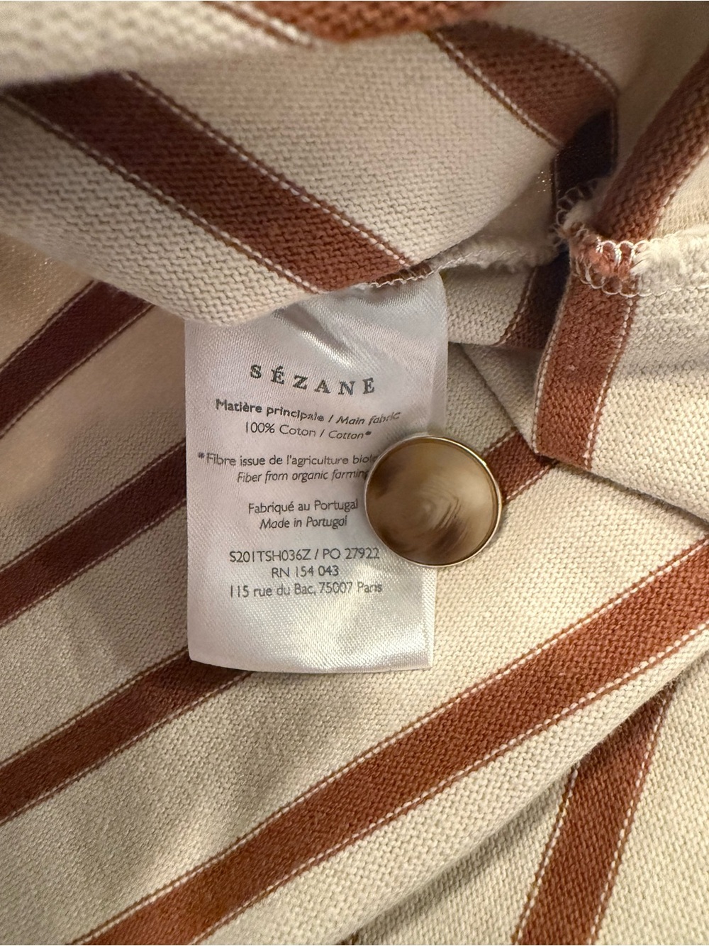 Sezane Colette Mariniere Stripe Breton Top Ecru/Camel Size M 🍂🍁🍂 - Picture 6 of 12